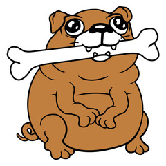 Pug Dog Bone Mouth Hunger Delicious Happy Cool Fun Design Lover Art Vector Illustration Card T-Shirt Poster Sticker Graphic Print Decorative Drawing Isolated Logo Decoration Symbol Creative Cool Style