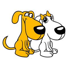 2 Dogs Team Two Friends Couple In Love Girl Boy Design Lover Art Vector Illustration Card T-Shirt Poster Sticker Graphic Print Decorative Drawing Isolated Logo Decoration Symbol Creative Cool Style
