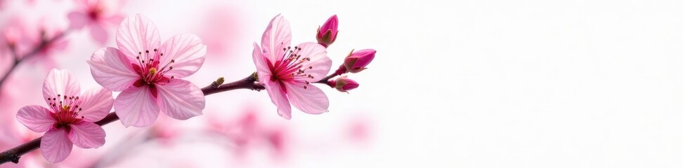 Fototapeta premium Vibrant plum blossoms against pure white, showcasing intricate details of petals and stems , celebration, prosperity