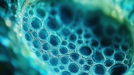 Cool blue green background created in camera with a macro lens with overlapping bokeh circular shapes soft edges light and dark areas.