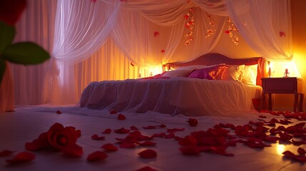 Luxury hotel room interior with stylish furniture and decor including sofa, chair, bed, fireplace, and Christmas decorations, creating a cozy and elegant atmosphere