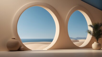 Fototapeta premium Serene Oasis: Minimalist Architecture with Ocean View