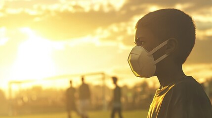 Children Wearing Masks at Soccer Match During Sunset