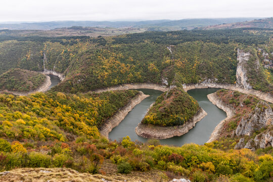 Autumn view of meandering Uvac river canyon, Serbia