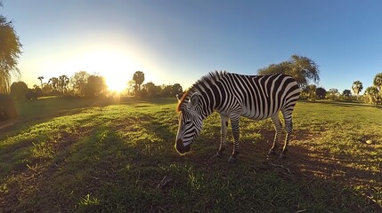 Obraz premium Zebra Grazes in Sunset Meadow Peaceful African Scene