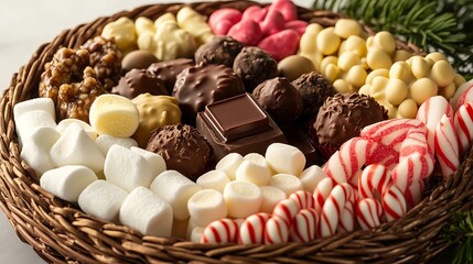 Delicious Christmas cookies with chocolate, candy cane, and festive treats on a plate