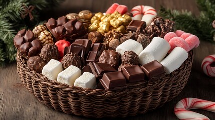 Delicious Christmas cookies with chocolate, candy cane, and festive treats on a plate