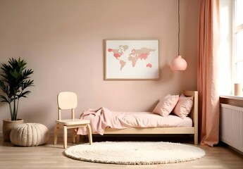 the interior of the children's bedroom in pastel colors
