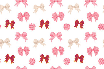 Seamless pattern with bows and ribbons. Vector illustration.