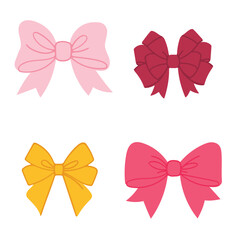 Set of colorful bows on white background. Vector illustration in flat style.