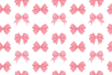 Seamless pattern with pink bows on white background. Vector illustration.