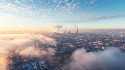 Foggy Cityscape with Ships and Industrial Buildings