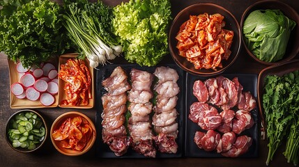 Fresh vegetables and grilled meats on a plate for a healthy and delicious meal