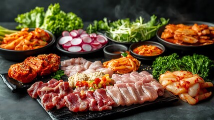 Fresh vegetables and grilled meats on a plate for a healthy and delicious meal