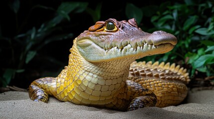 Obraz premium Close-up of a Spectacled Caiman in Jungle Habitat, Reptile Details, Wildlife Photography, Nature's Predators, Crocodilian Features, Tropical Environment