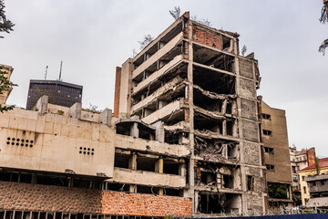 Former building of the Yugoslav Ministry of Defense and the General Staff in Belgrade, Serbia. The building was damaged during the bombing by NATO troops.