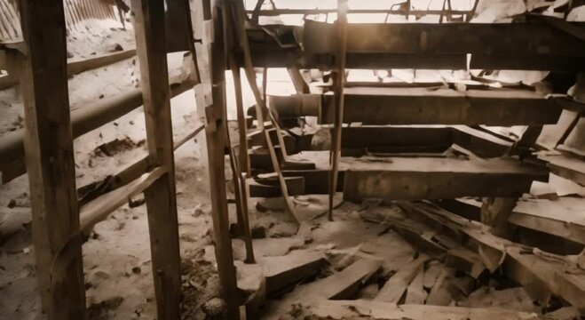 Broken Staircase in Dusty Warehouse Mezzanine