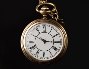 Black Background: A Vintage Pocket Watch with Roman Numerals