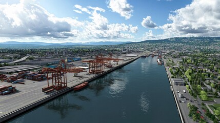 Obraz premium Aerial View of a Bustling Container Port Cityscape