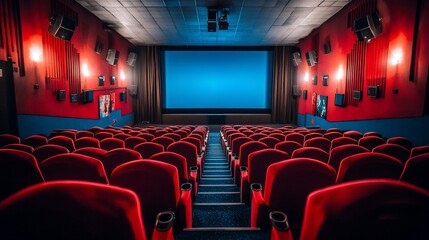 Fototapeta premium Empty Red Seats in a Modern Cinema Theater