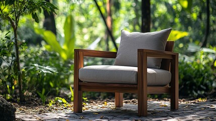 Serene Garden Armchair: Tranquility in Wood and Fabric
