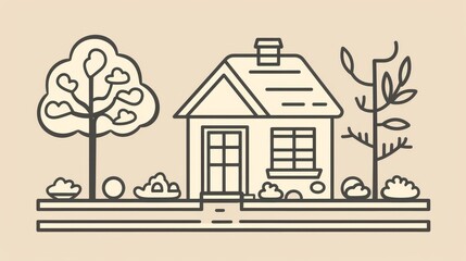 Elegant minimalist line art illustration of a cottage in vector style for modern design