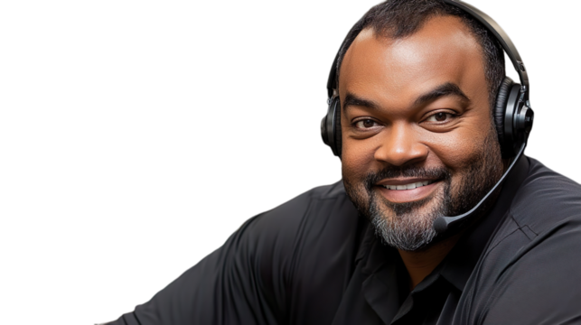 Smiling Customer Service Professional with Headset on Transparent Background
