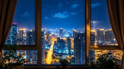 Night Cityscape Viewed from a Window