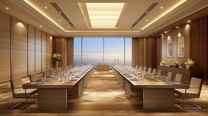 Fototapeta premium Modern Conference Room with City View