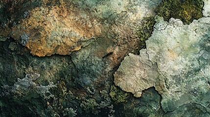 Close-up of rugged tree bark adorned with soft green moss textures