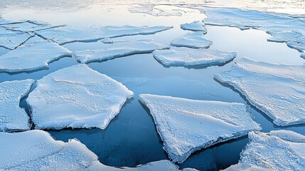 Obraz premium Cracked ice surface under the evening sky with frost and blue tones