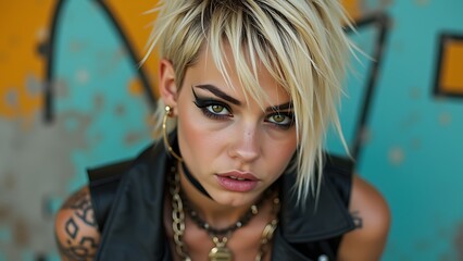 Fototapeta premium Fierce Fashion: Edgy Blonde Model Portrait
