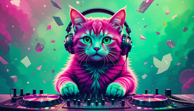 Perfects Beats: DJ Cat Mixing in Vibrant T-Mobile Magenta and Green