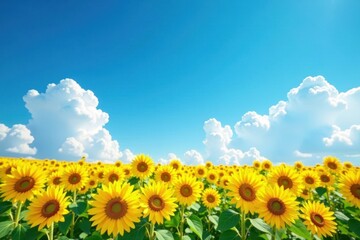 Fototapeta premium Vast sunflower field, vibrant yellow against azure sky, yellow, calm, botany