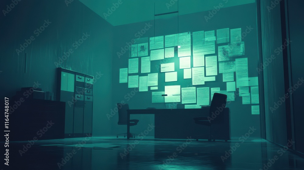 Poster modern office with augmented reality display features