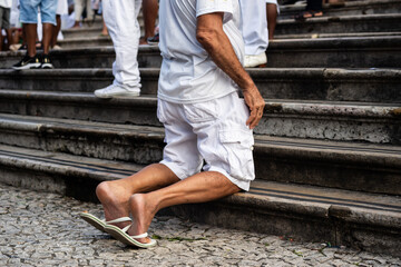 Catholics are seen attending the open-air mass on the last Friday of 2024. Bonfim Church, Salvador,...