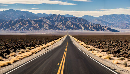 Fototapeta premium Route infinie à travers les montagnes désertiques