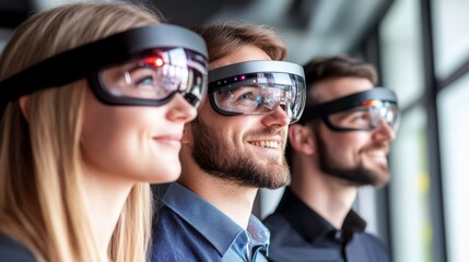 Naklejka premium Team Members Using Augmented Reality Tools in Office