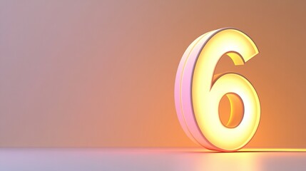 Obraz premium Illuminated number six on light background.