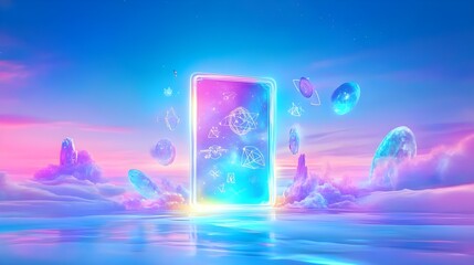 surreal neon portal fantasy landscape - surrealism