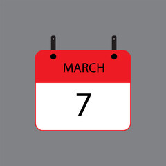 Calendar icon with March 7 date on grey background. Vector schedule symbol.