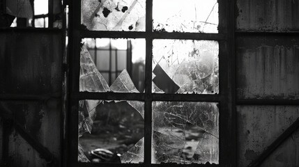 Abandoned Space with Broken Windows and Rusted Gates