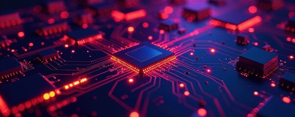 Obraz premium Abstract vector background, glowing circuit board texture , purple, high-tech, red