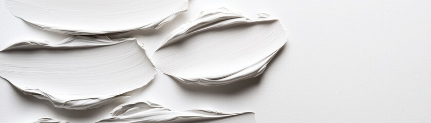 A minimalist composition featuring textured white shapes on a plain background, evoking a sense of calm and simplicity.