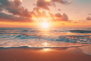 Sunrise at the sea, summer seasonal romantic vacation background