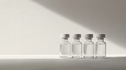 small stack of Empty medicine bottles, all with identical, (No label), placed neatly on a white surface.