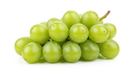 Fresh green grapes cluster on white background