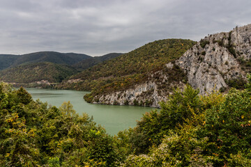 Fototapeta premium Iron Gate reservoir on Danube river between Serbia and Romania