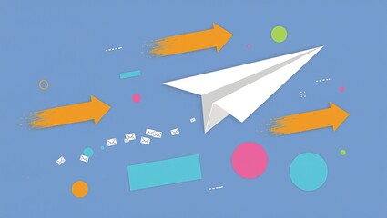 Vibrant paper plane enveloped by dynamic shapes representing swift delivery  efficient communication