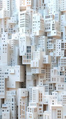 Massing, Abstract arrangement of white architectural models resembling a densely packed cityscape, highlighting modern design and structure.